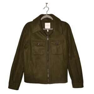 AVEC LES FILLES $109 Olive Green Zip Front Collared Jacket Pockets Small
